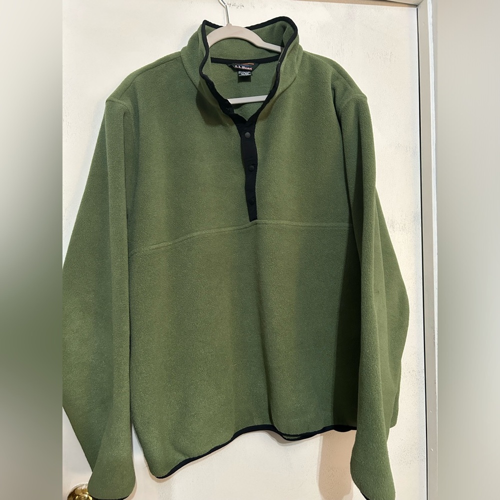 Vintage LL Bean adults XXL Green Half Button Up Pullover Long Sleeve Sweater